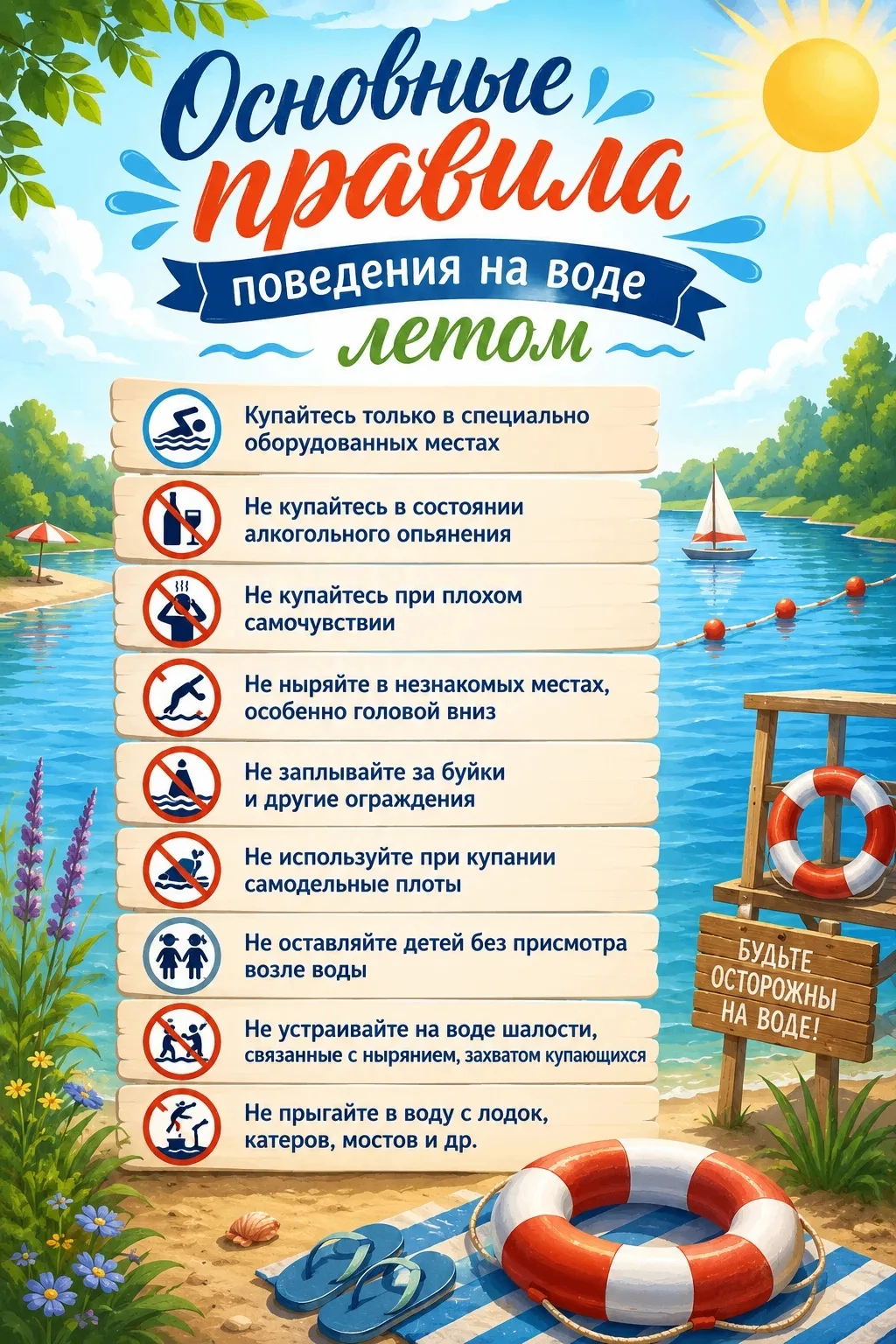 ПАМЯТКА безопасности на водоёмах в летний период⛵