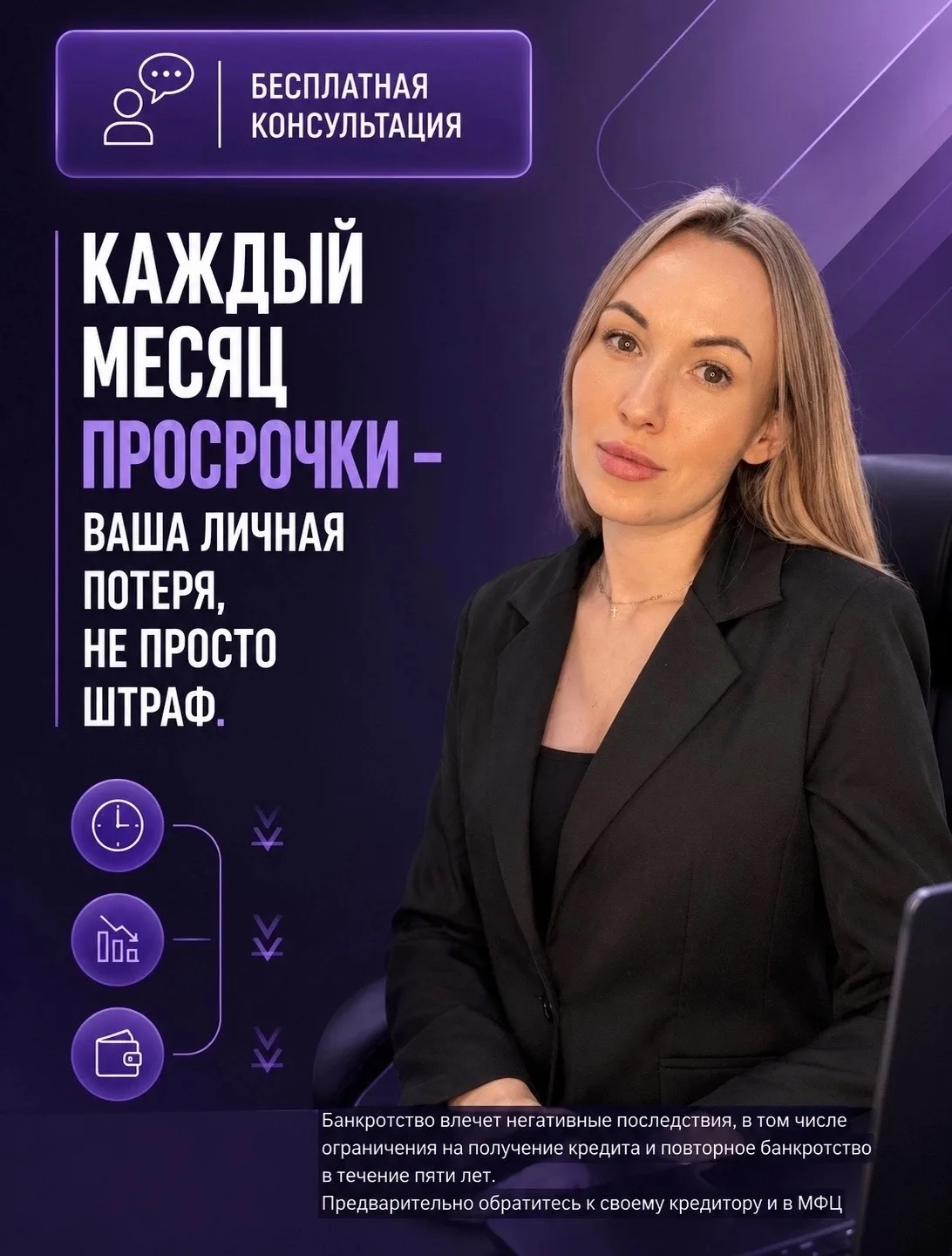 Что происходит с долгом, если ничего не делать год? 📊
📌 Банковские штрафы - до 20% годовых сверху 