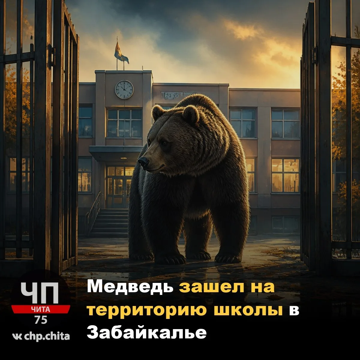 😳 Медведь зашел на территорию школы в Забайкалье