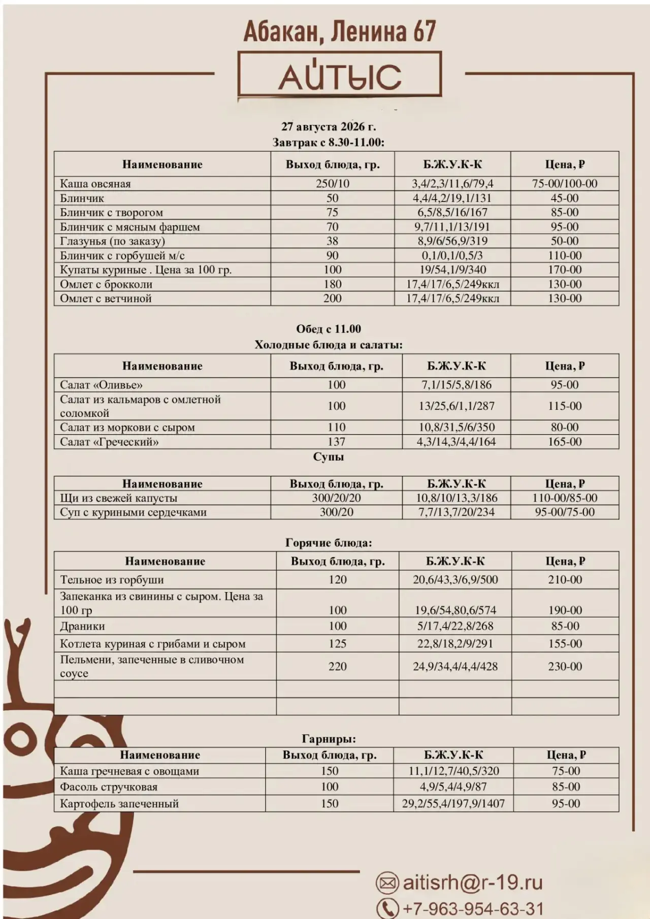 🍽️ Меню на сегодняшний день 😊