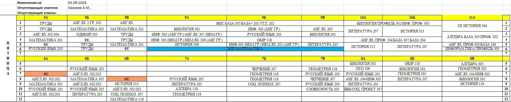 Добрый день! Расписание на 04.09.