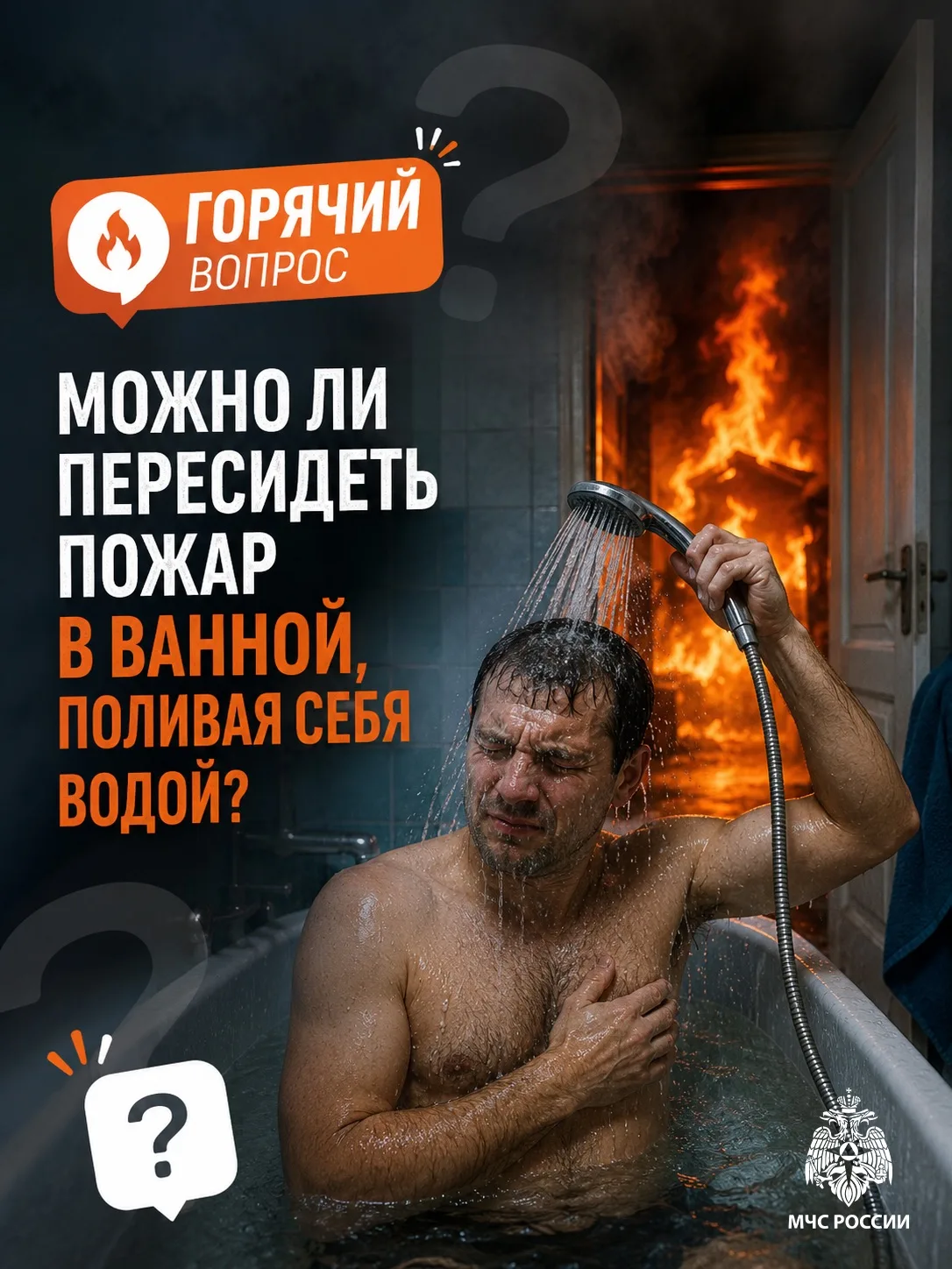 #ГорячийВопрос: Можно ли пересидеть пожар в ванной, поливая себя водой?