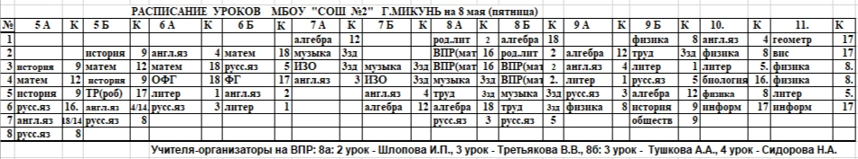 Изменения в расписании уроков на 8 мая (пятница)☀️