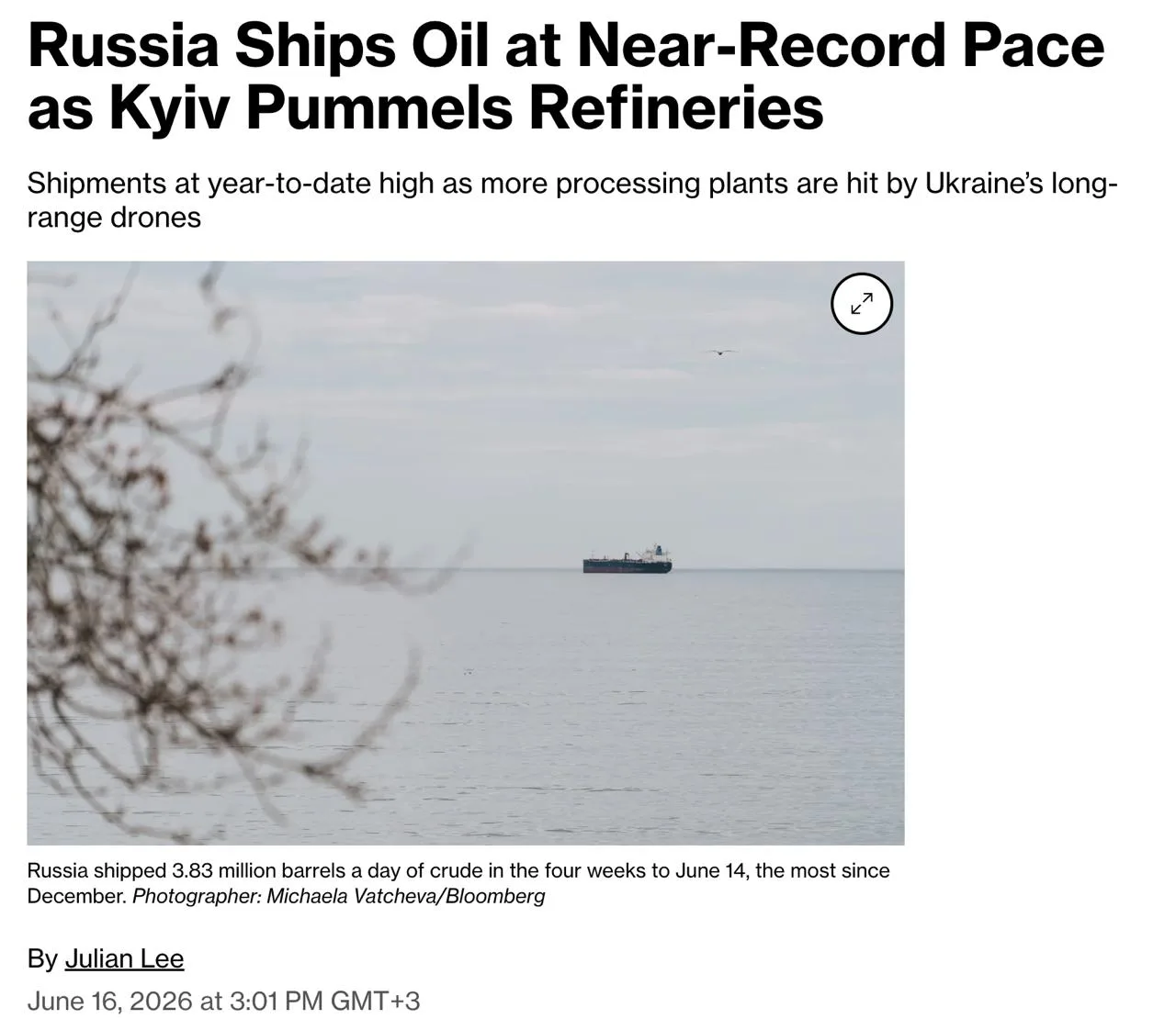 Российский экспорт нефти достиг максимума с начала года, пишет Bloomberg.

Так как Украина атакует р