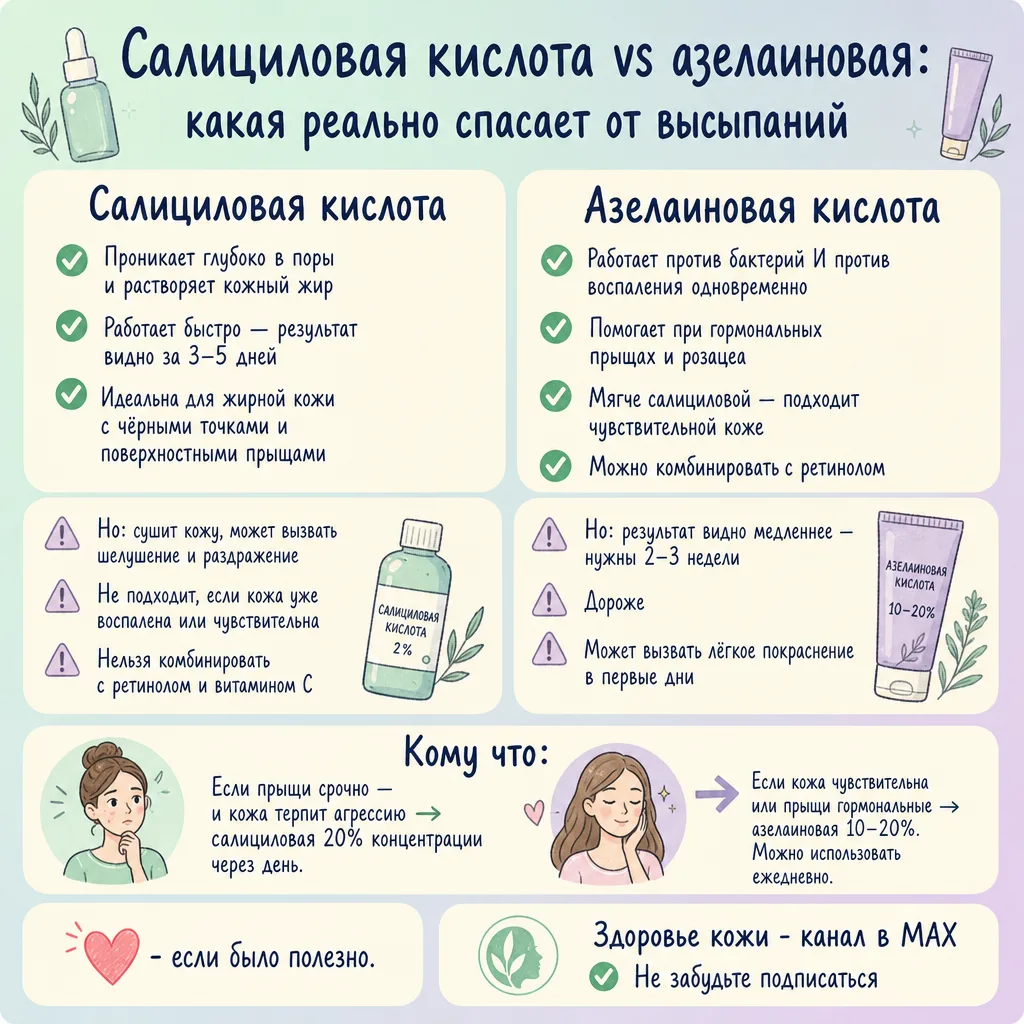 🧴 Салициловая кислота vs азелаиновая