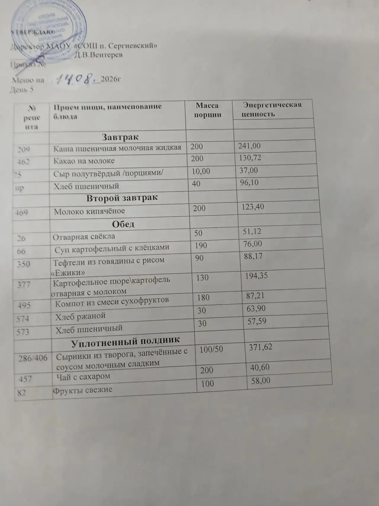 Меню:14.08.2026