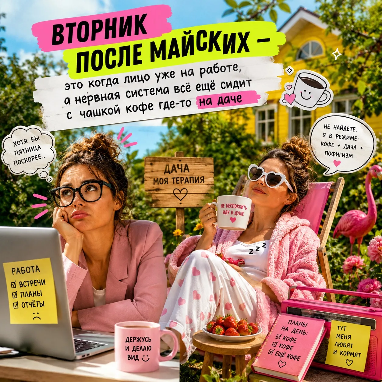Вторник после майских — это когда лицо уже на работе, а нервная система всё ещё сидит с...