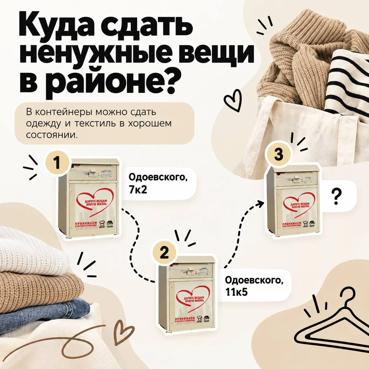 У нас стало появляться все больше мест, куда можно принести старую одежду. Собрал неско...