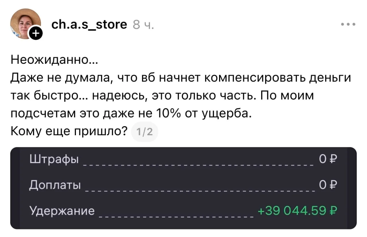 Селлеры жалуются на мизерные компенсации от Wildberries за пострадавшие товары на милли...