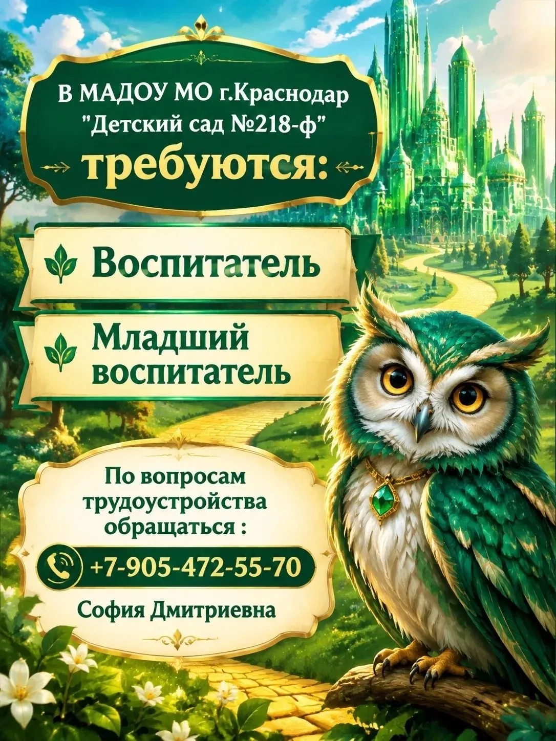 🐣 Детский сад «Совушка» зовёт в команду! 🐣