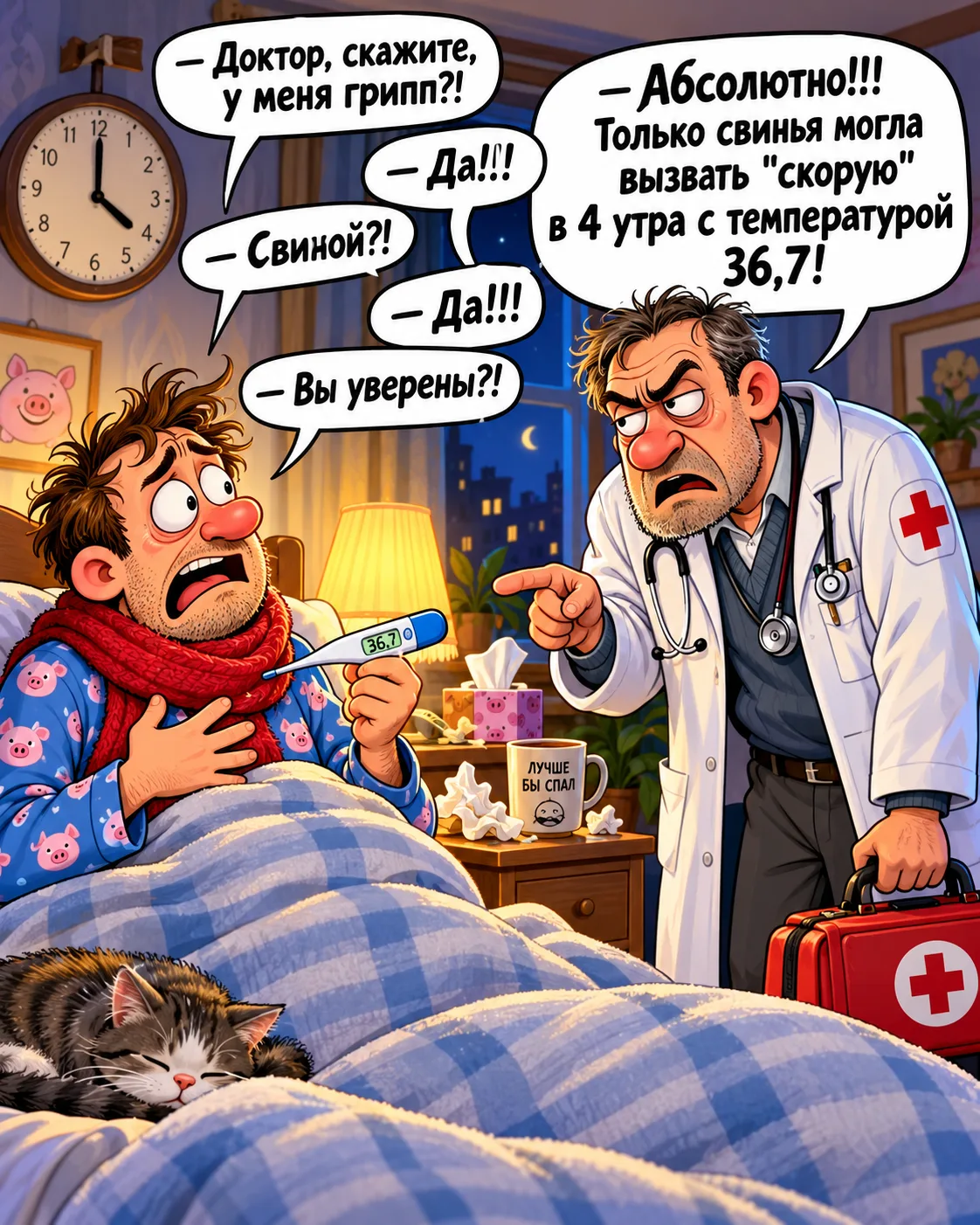 — Доктор, скажите, у меня грипп?!