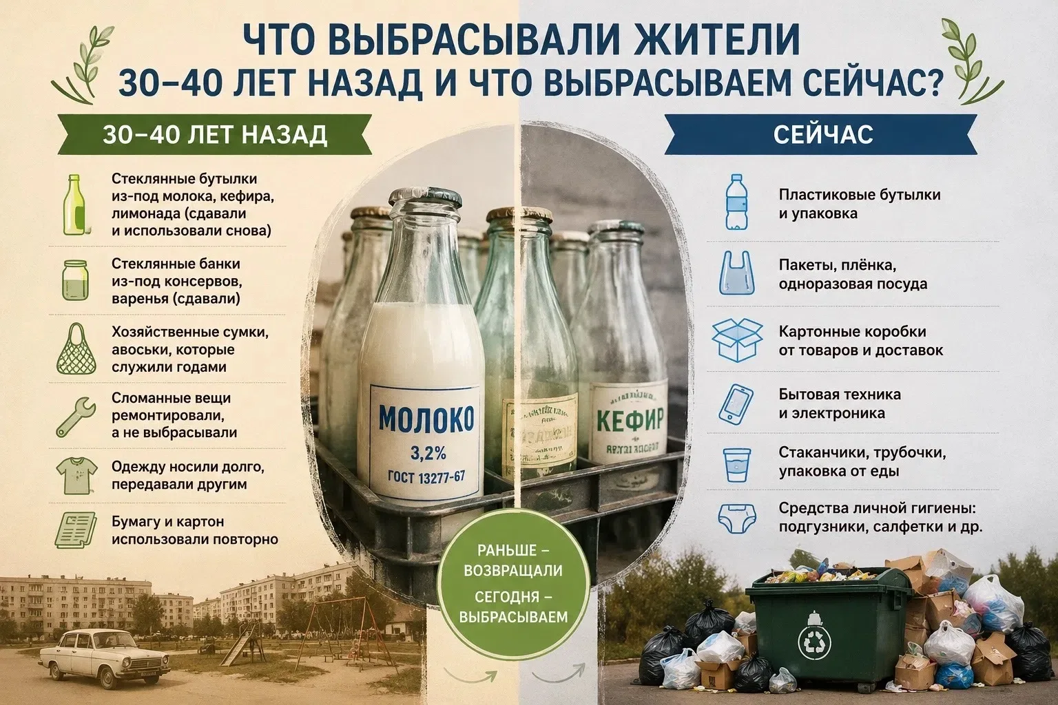 🗑 Что выбрасывали жители 30–40 лет назад и что выбрасываем сейчас?

Если заглянуть в мусорное ведро