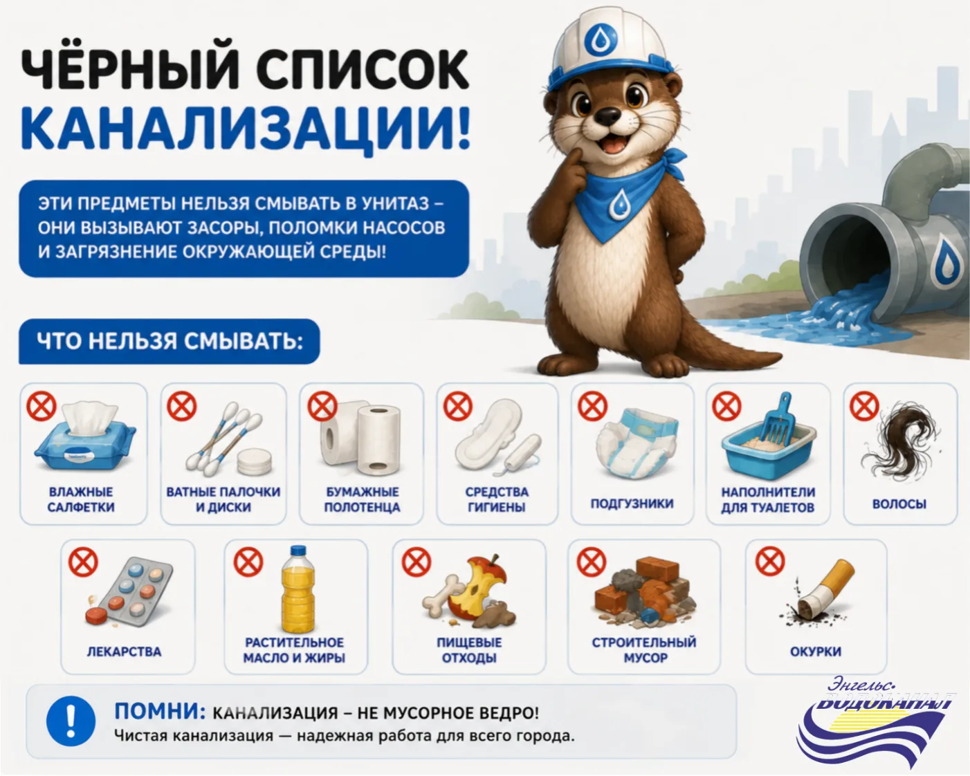 ‎🦦 Мы подготовили для вас карточку «Черный список канализации». Сохраните ее, чтобы всегда помнить,