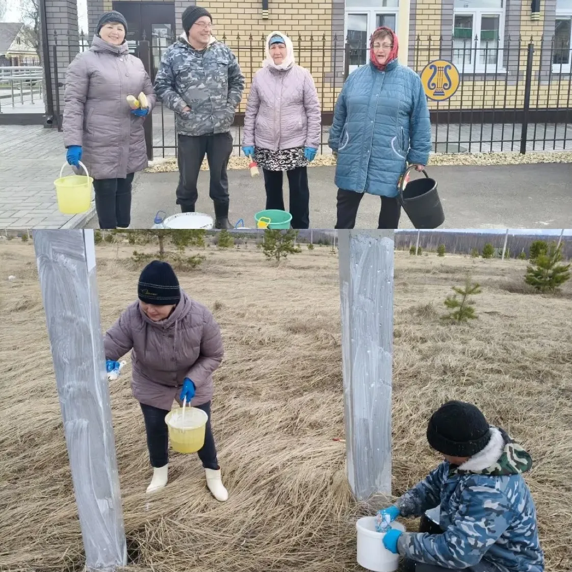 Сегодня 29.04.2026г. провели средник по  покраске столбов.