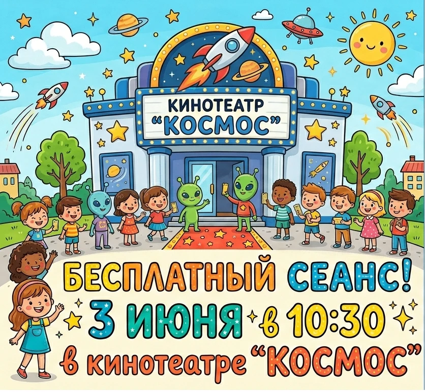 3 июня бесплатный показ семейного кино! 🎉В 10:30 "Маша и медведи" 🐻🧸Вход свободный! ...