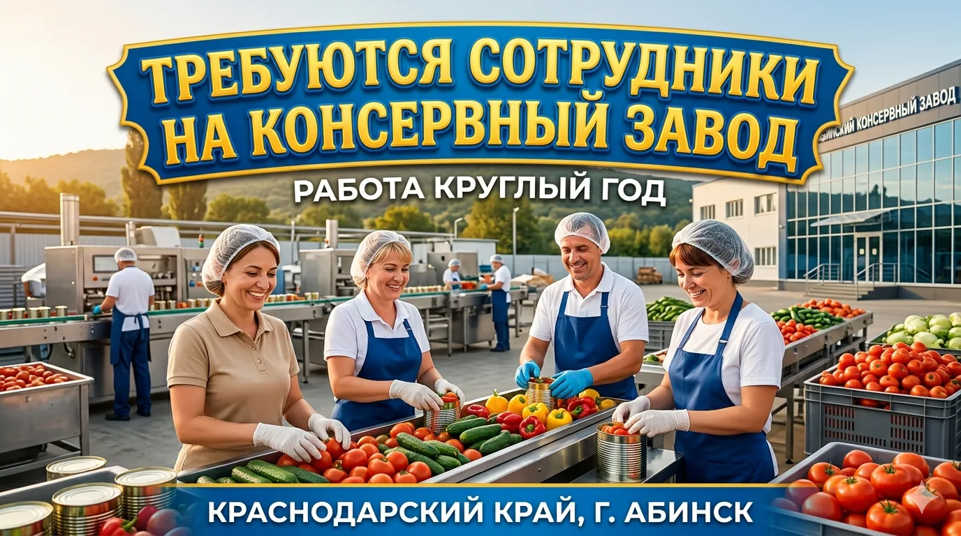 Приглашаем мужчин и женщин
на  работу на консервный завод в городе Абинске.
🔥Рассматриваем желающих