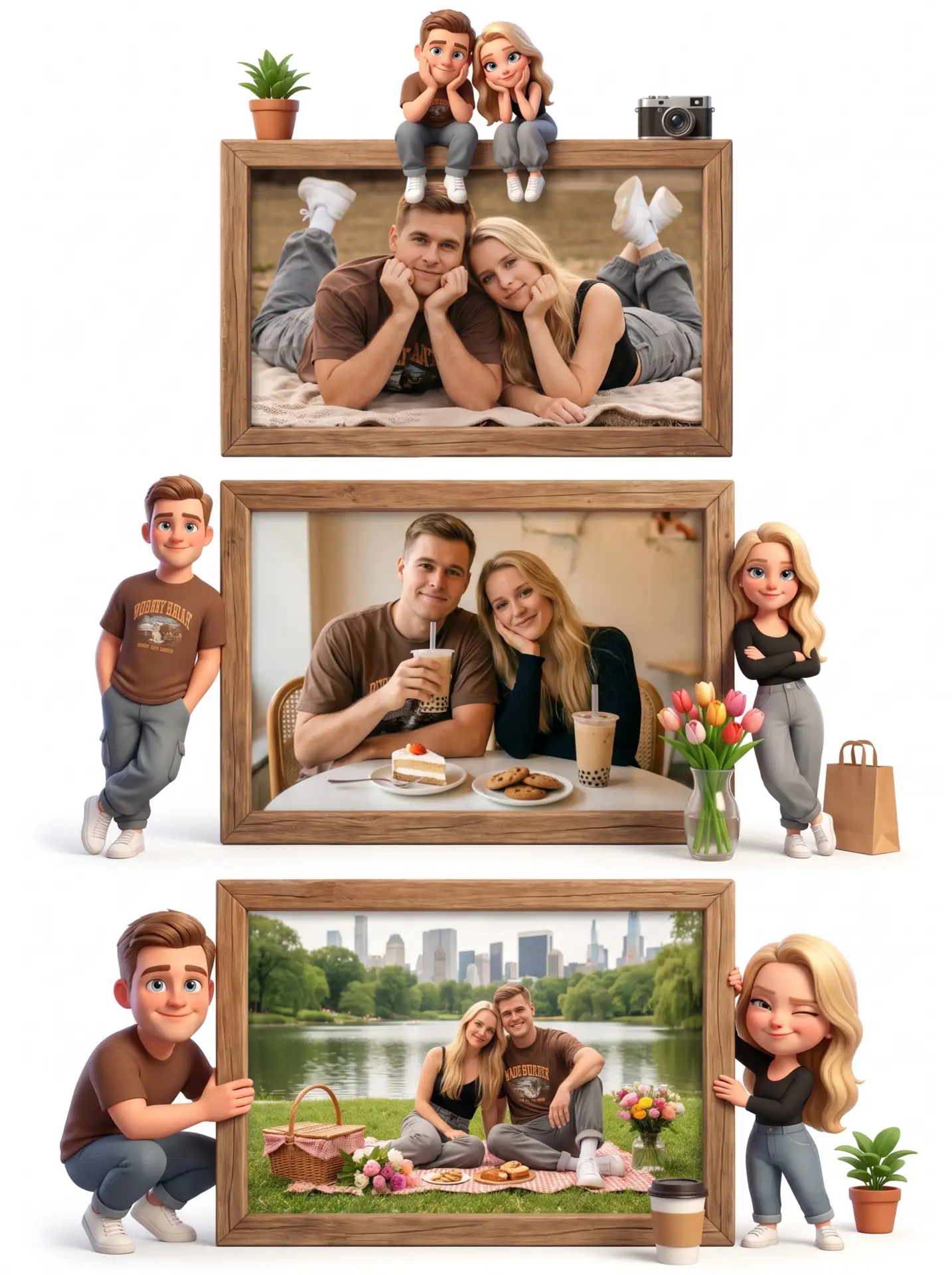 Парный триптих + 3D-мультяшные мини-фигурки этой же пары