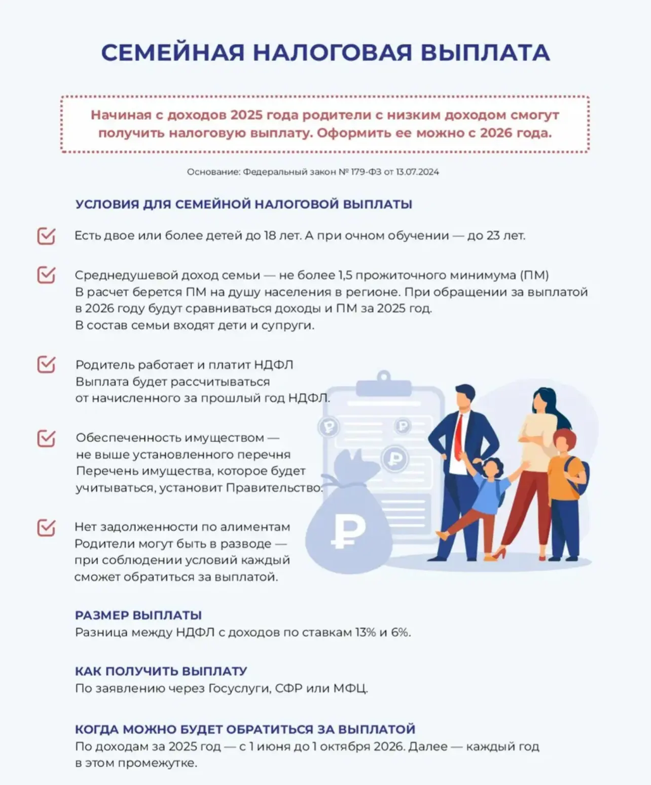 📍 Про семейную налоговую выплату  Суть выплаты: по итогам года налог пересчитают по ставке 6% вместо
