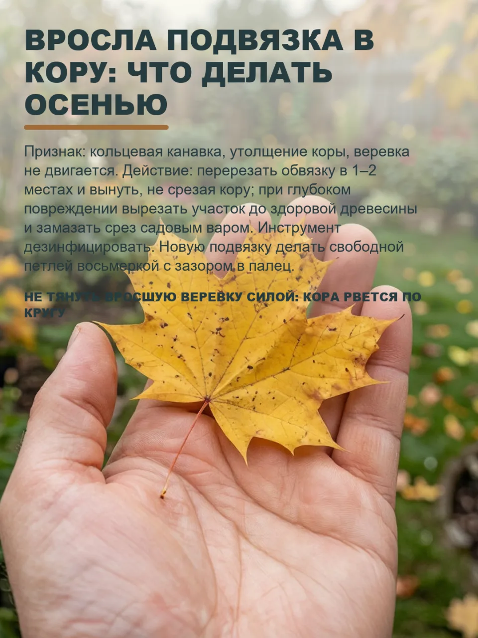 ТУГАЯ ПОДВЯЗКА БЕЗ ПОСЛЕДСТВИЙ: КАК ОСЕНЬЮ СПАСТИ КОРУ И НЕ ПОТЕРЯТЬ ВЕТКУ