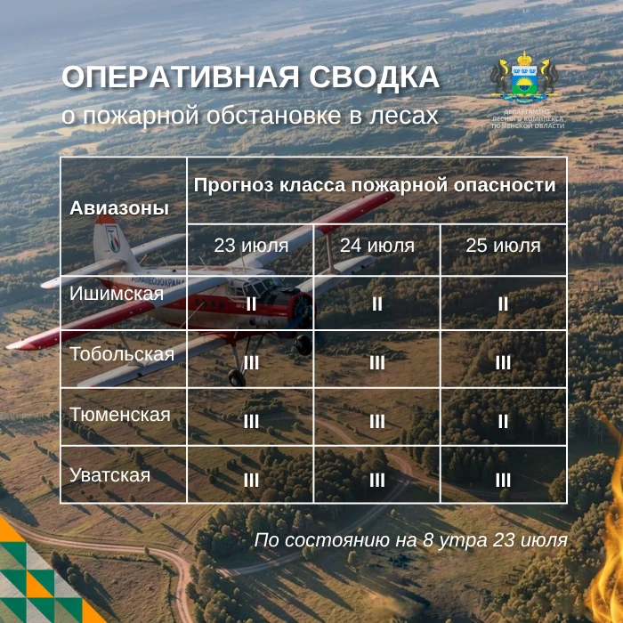 🔥 По данным региональной диспетчерской службы, на утро 23 июля в Тюменской области нет действующих 