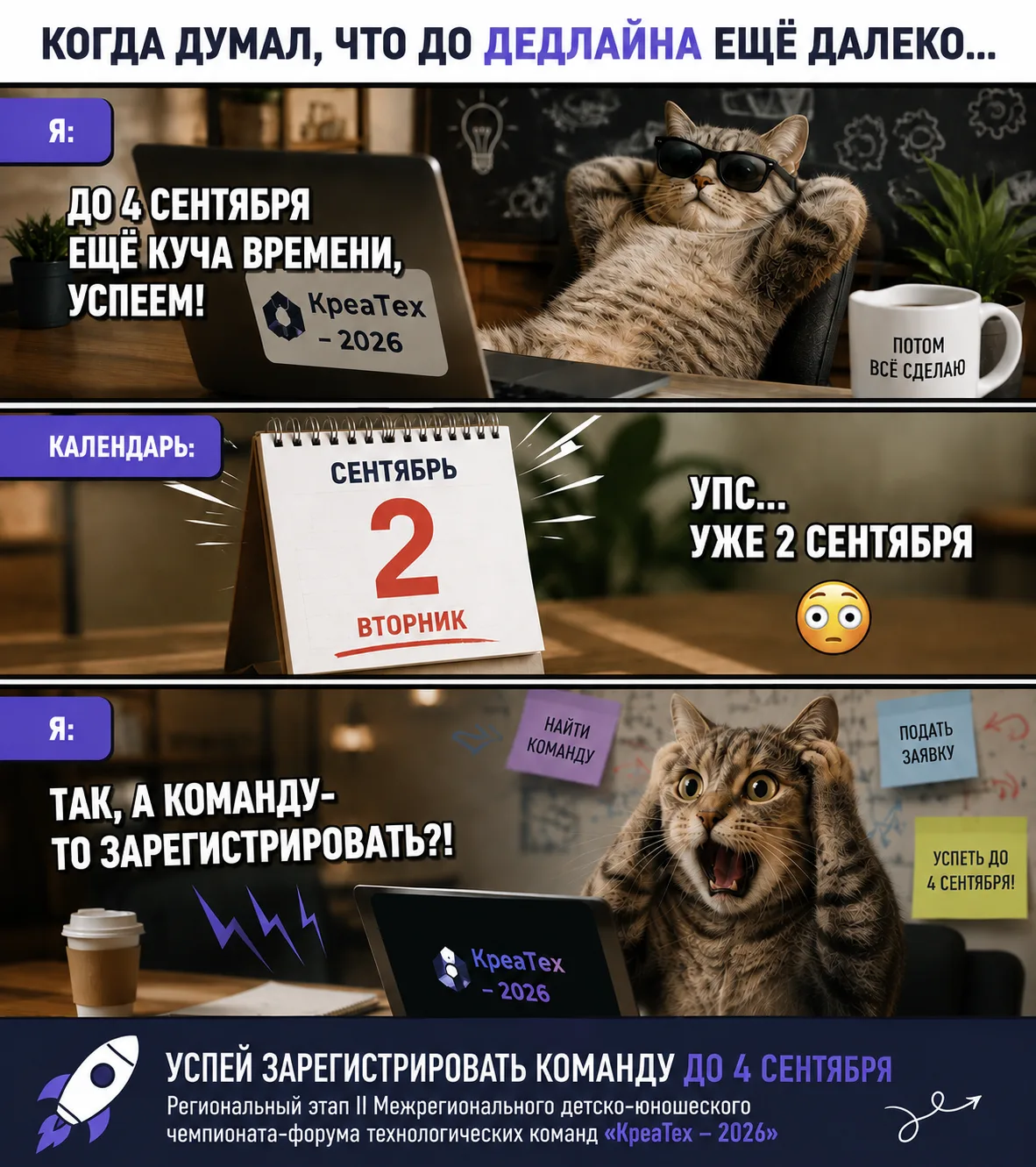 ⚡"КреаТех- 2026" все ближе! Не забудьте подать свои команды до 4 сентября