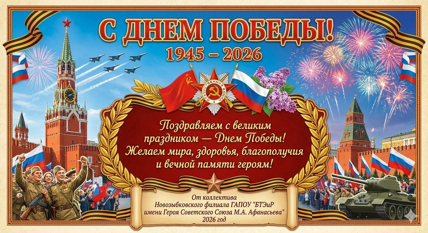 🎖️ Уважаемые студенты,родители и сотрудники техникума! 🌷 От всего сердца поздравляем вас с Днём Побе