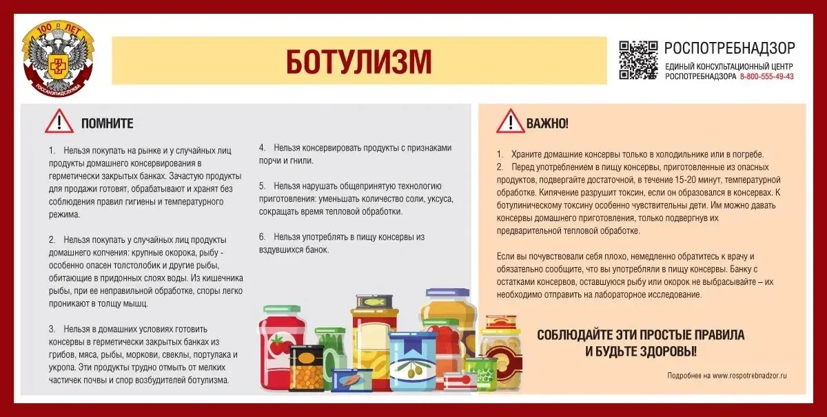 О профилактике ботулизма 

🦠 Ботулизм – тяжелое токсико-инфекционное заболевание, вызываемое ботуло