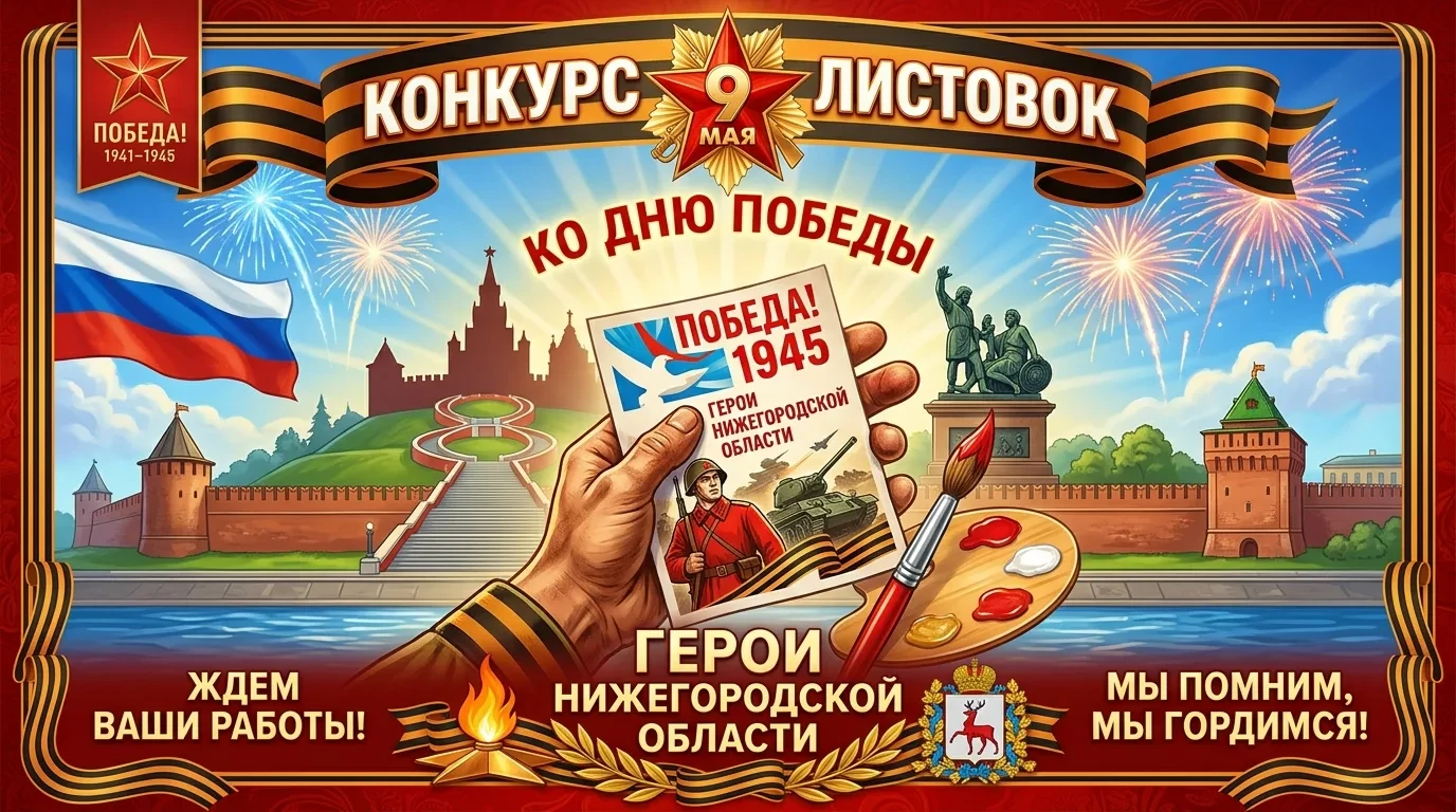 🎖️ Школьный совет объявляет конкурс «Лучшая листовка ко Дню Победы»!  Тема  – «Герои Нижегородской о