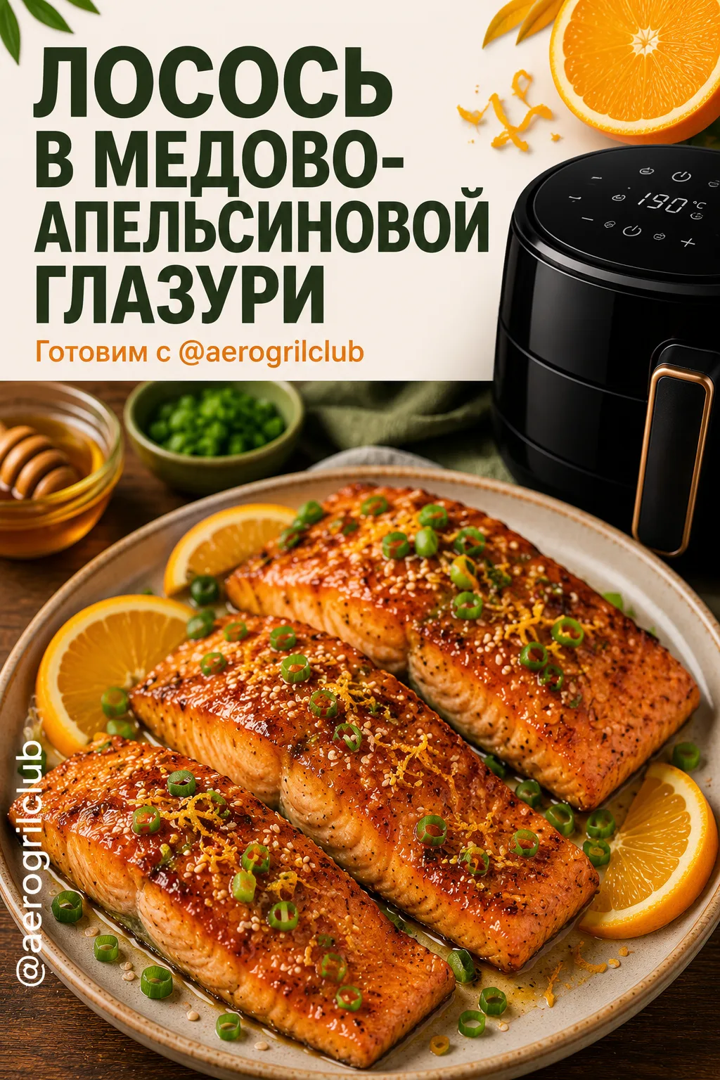 Лосось в медово-апельсиновой глазури в аэрогриле

Нежный лосось с аппетитной карамельной корочкой и 