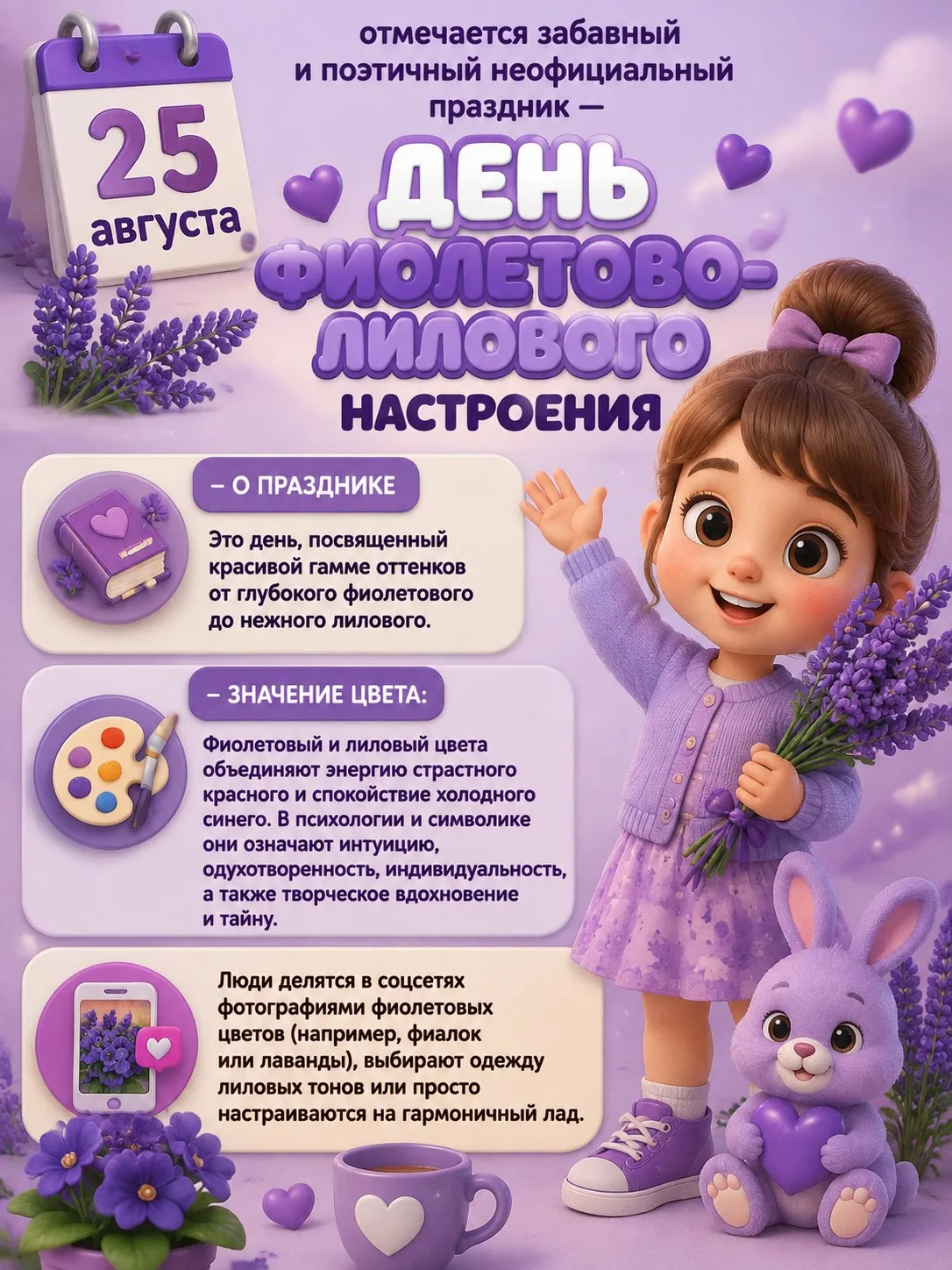 💜 Сегодня, 25 августа — День фиолетово-лилового настроения!