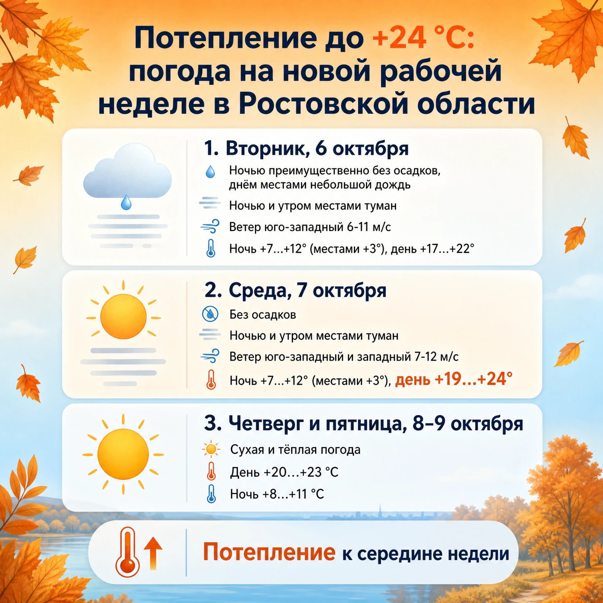 Потепление до +24 °С: какая погода ждёт дончан на новой рабочей неделе?