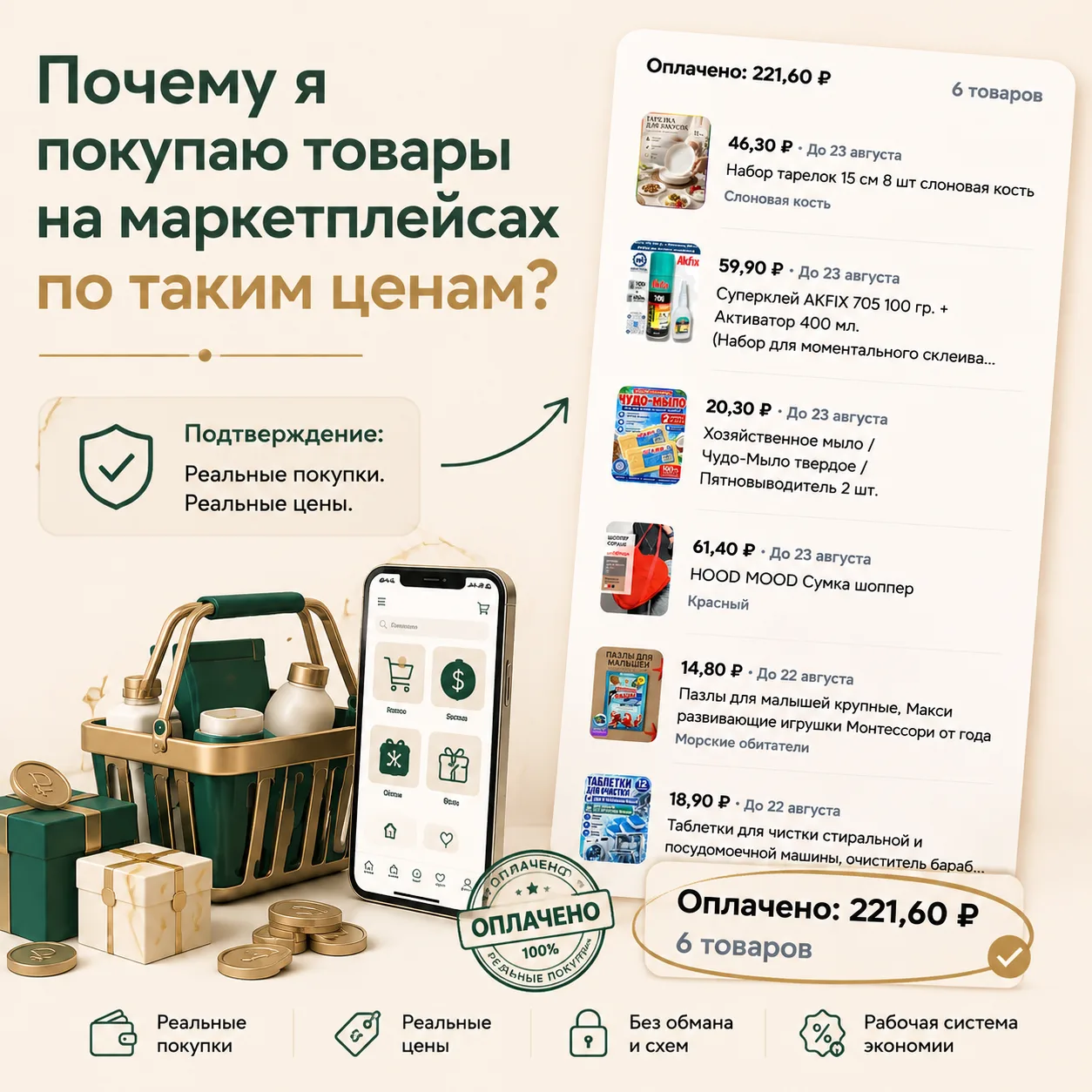 Почему я плачу за 6 товаров на маркетплейсах всего 221 ₽ вместо полной стоимости?