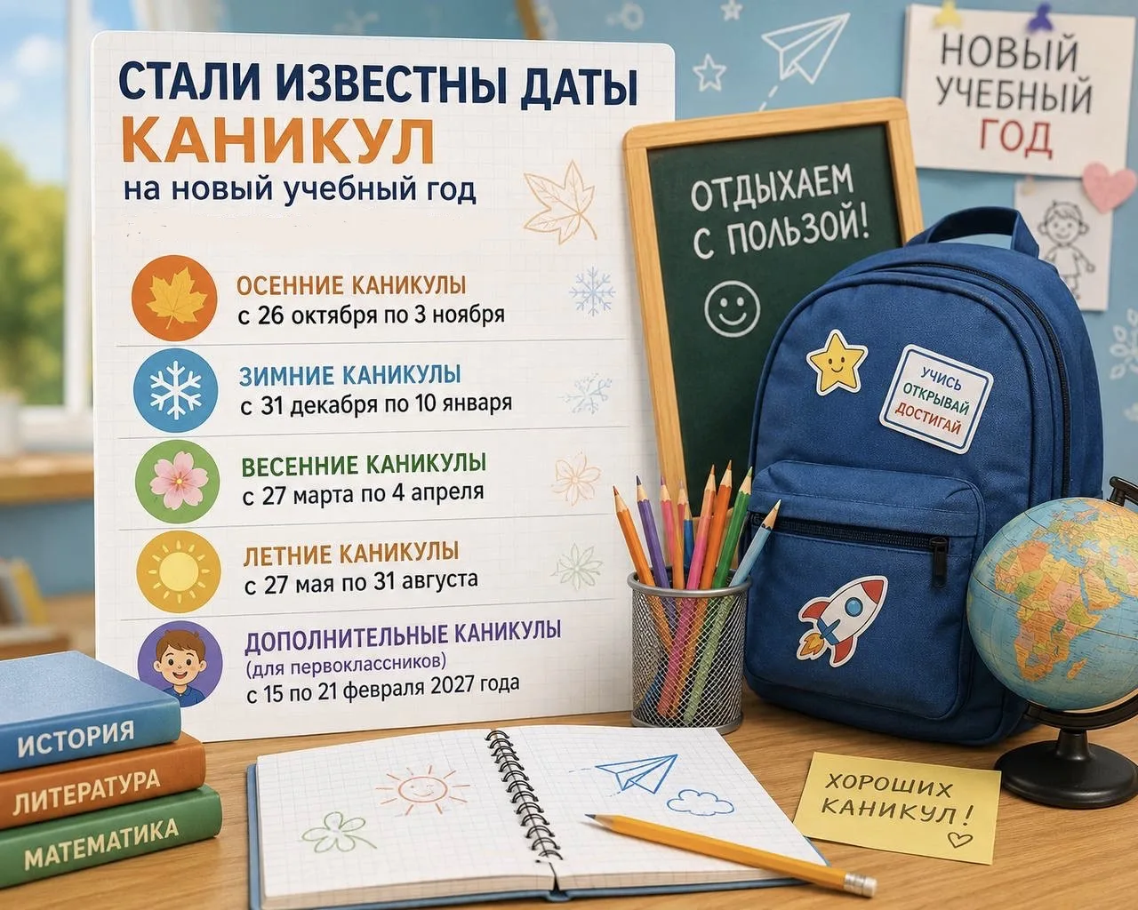 Даты каникул на 2026-2027 учебный год 📚📖🤓