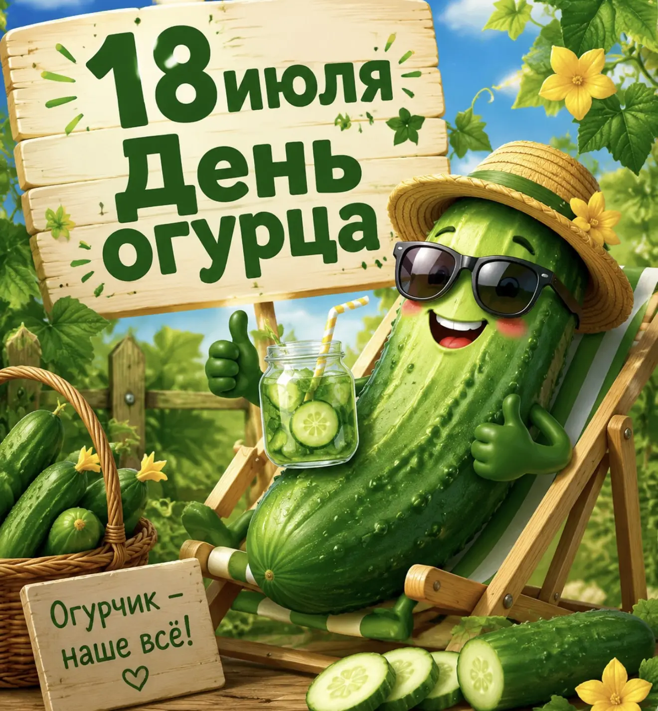 🥒Зелёный, хрустящий и немного пупырчатый: с Днём огурца! 🥒

 Сегодня же 18 июля, а значит, у нас е