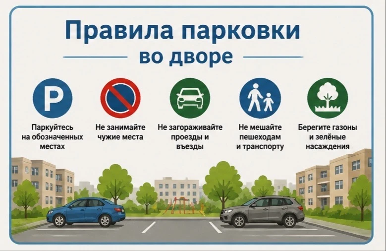 🚘Правила парковки во дворе

Часто из‑за неправильно припаркованных машин возникают неудобства: слож