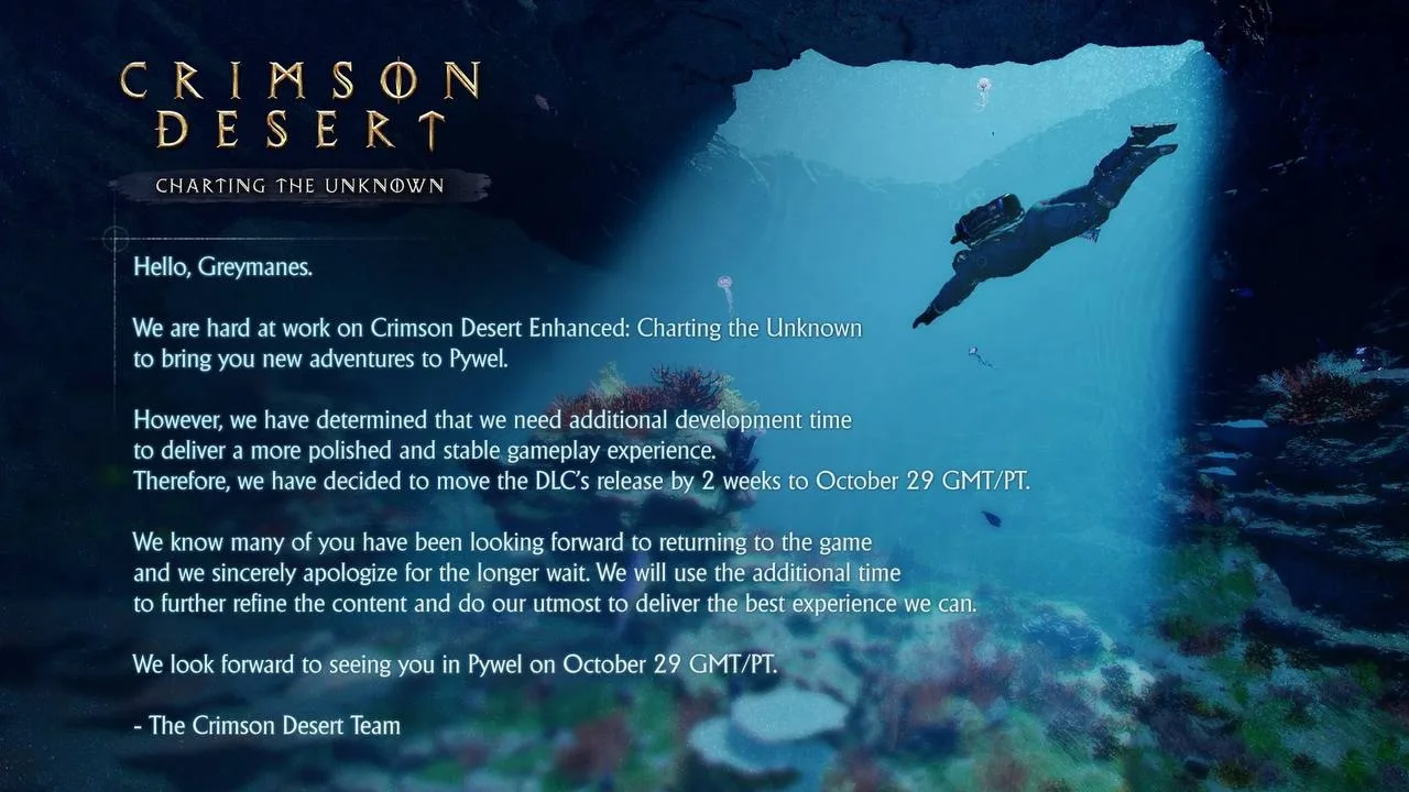 Crimson Desert перенесла релиз DLC Charting the Unknown на 29 октября