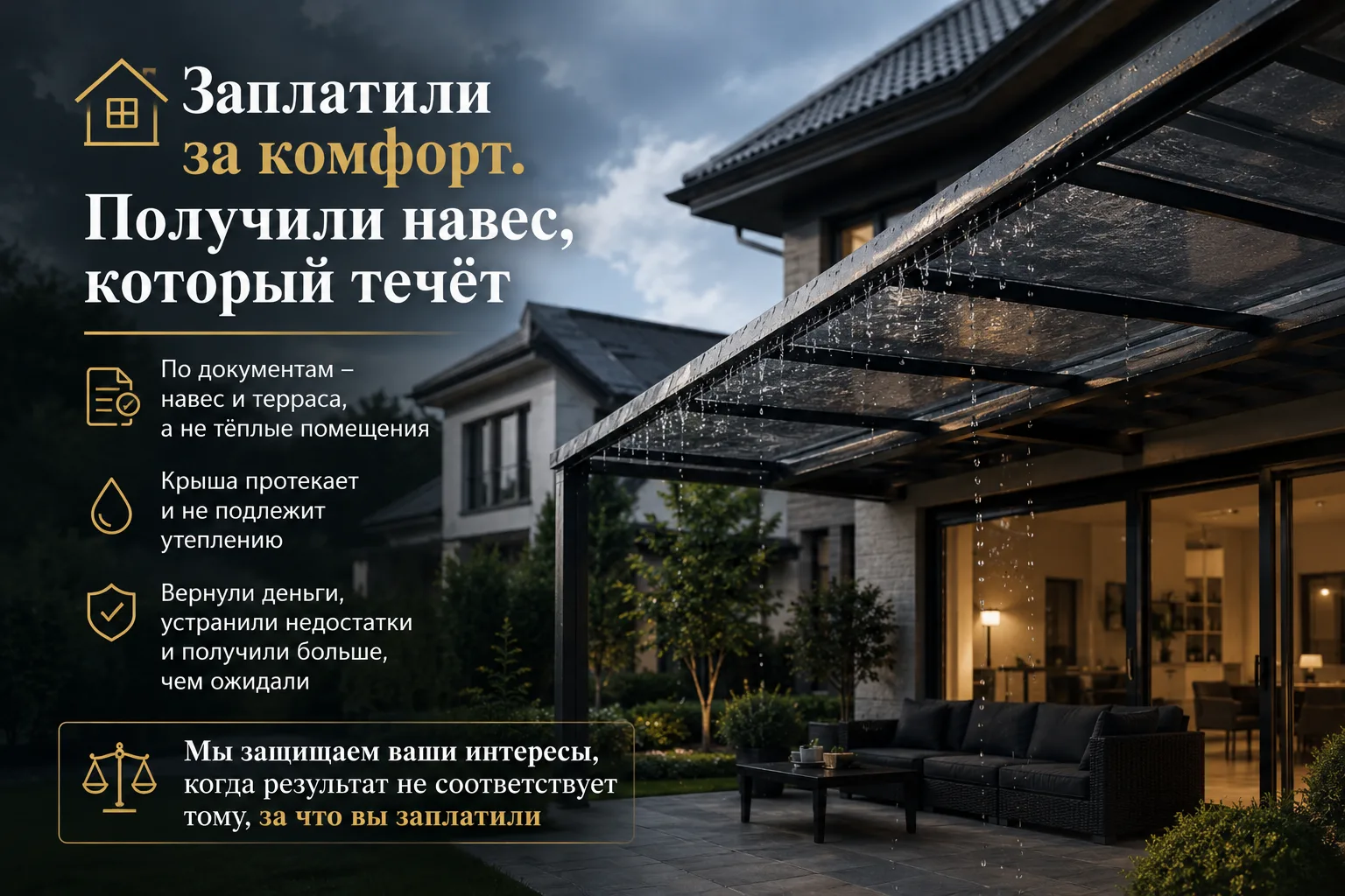 🏡 Заплатили за комфорт. Получили навес, который течёт