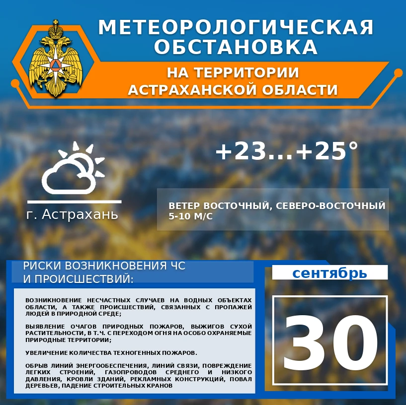 Метеорологическая обстановка на 30 сентября🍁