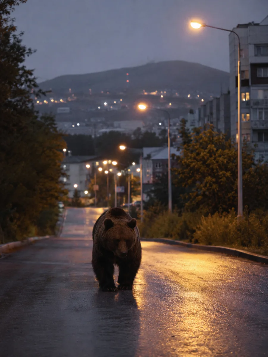 🧸 Медведь прогулялся по вечернему Петропавловску