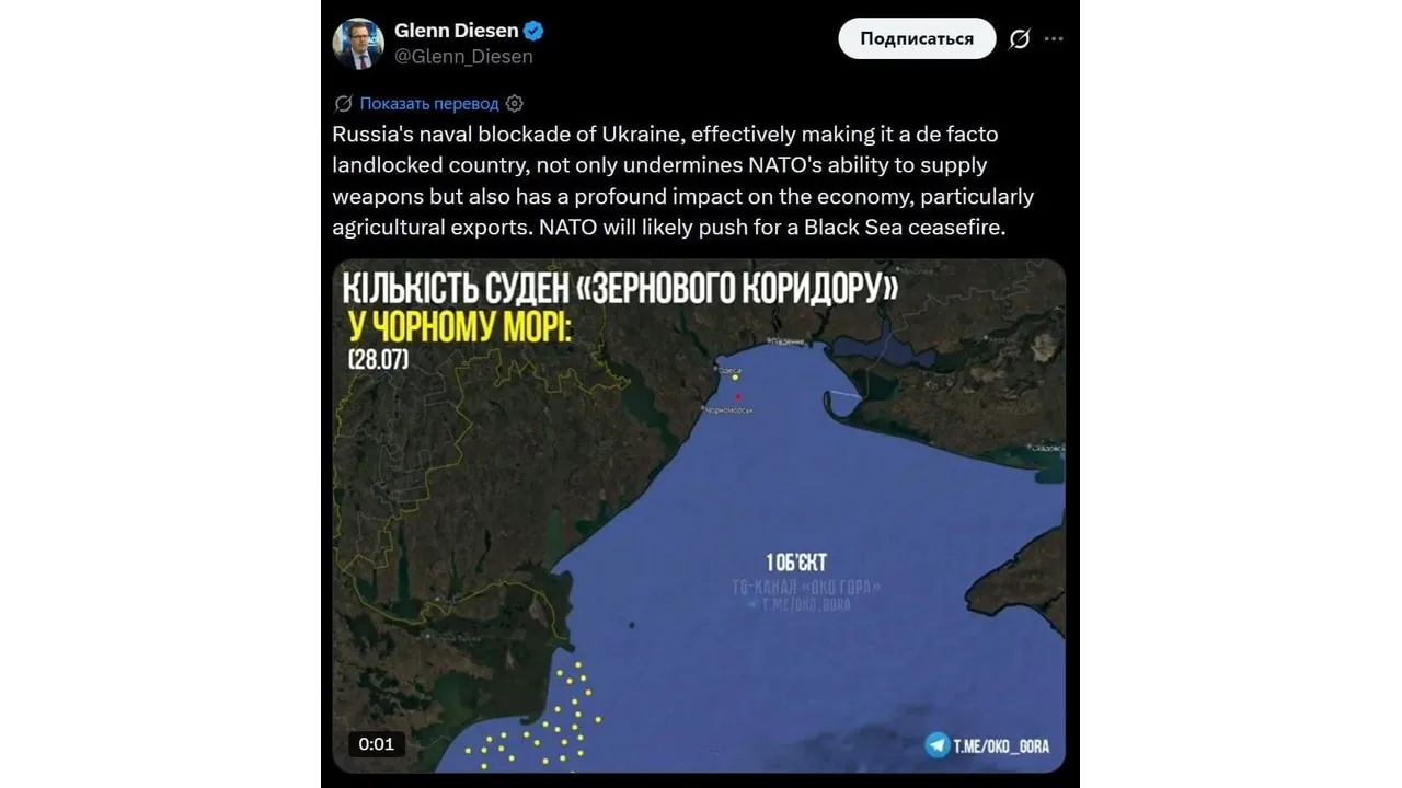 📸 Блокада украинских портов подрывает способность НАТО поставлять оружие, заявил профе...