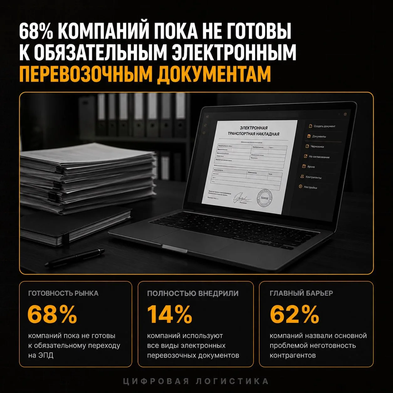 68% компаний пока не готовы к обязательным электронным перевозочным документам