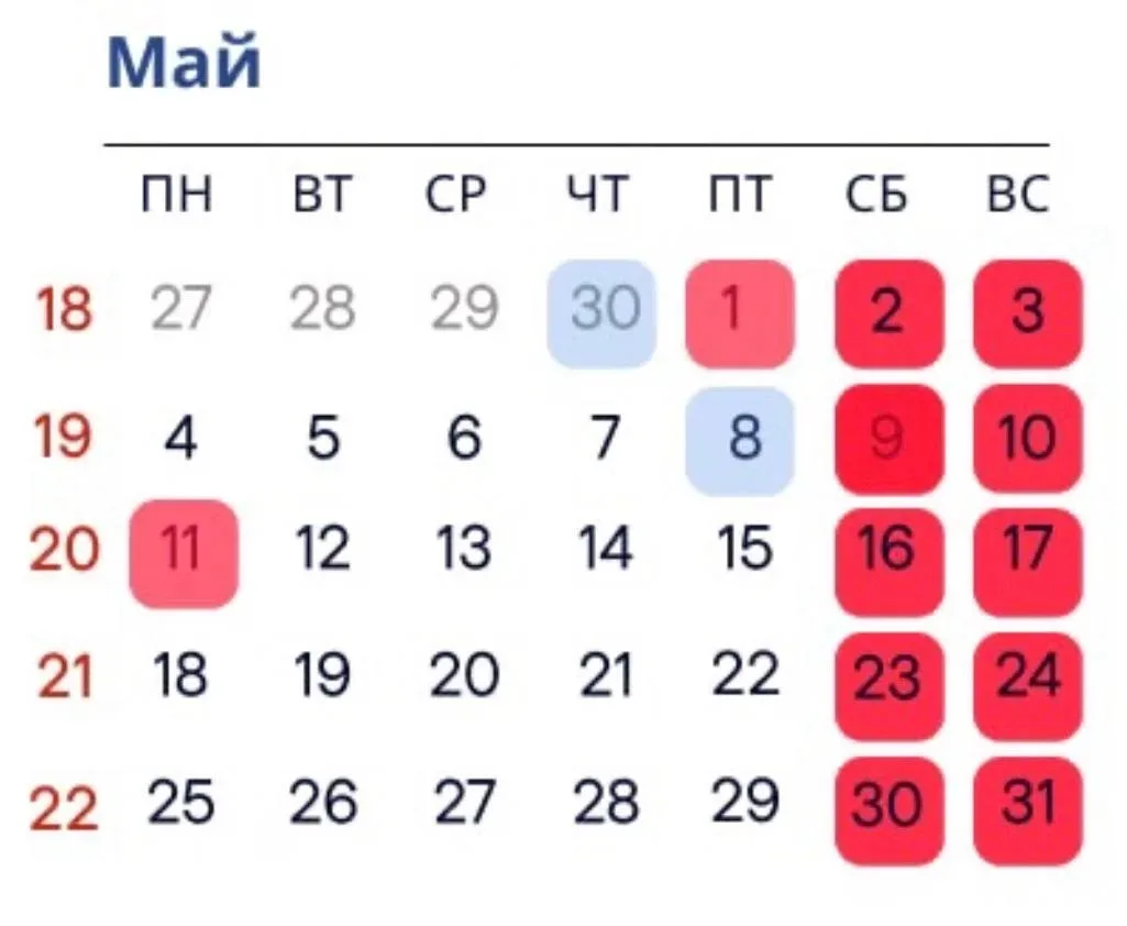 В этом году майские праздники будут непродолжительными: общий период отдыха составит 6 ...