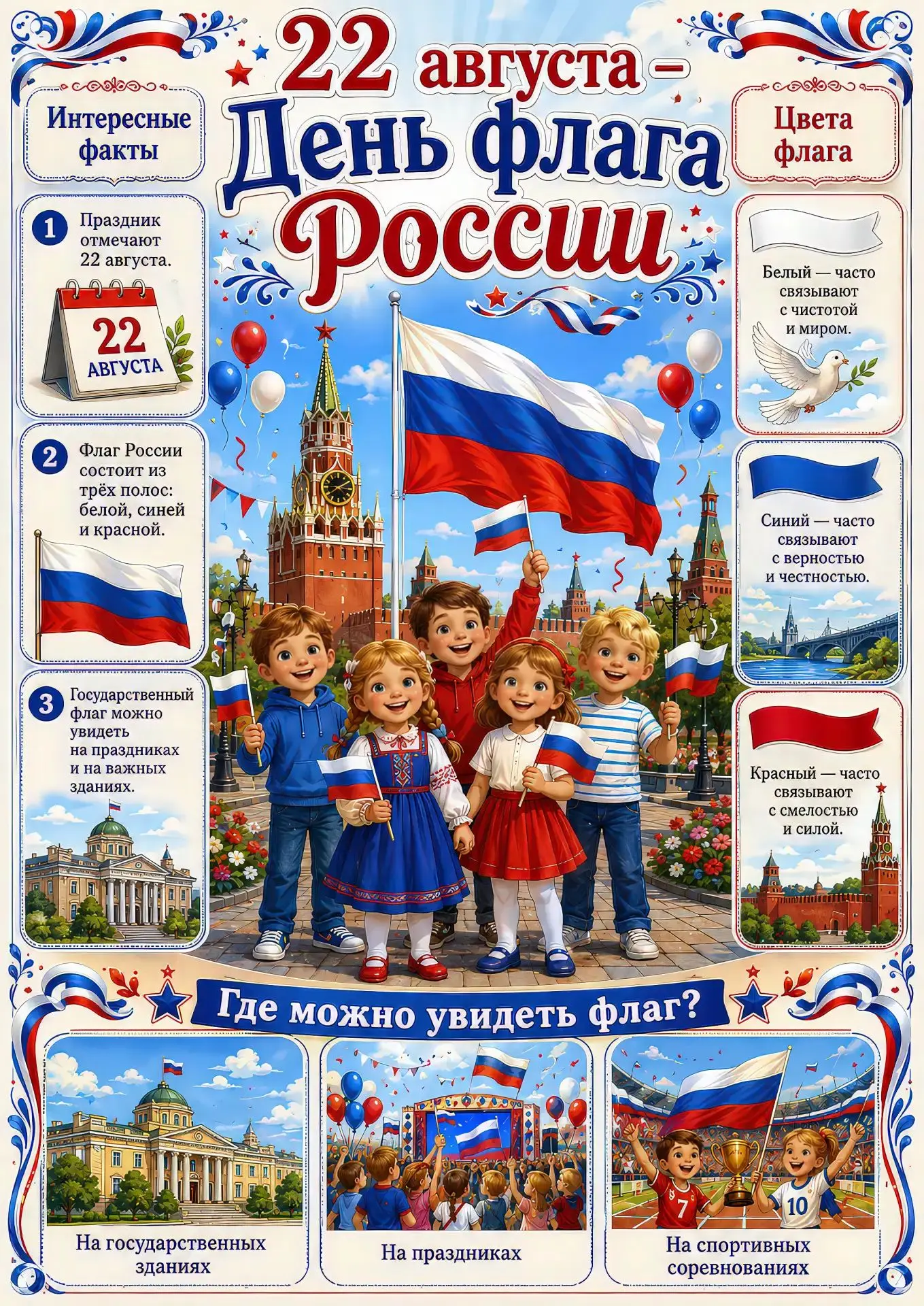 🎉 Завтра, 22 августа — День Государственного флага Российской Федерации! 🇷🇺