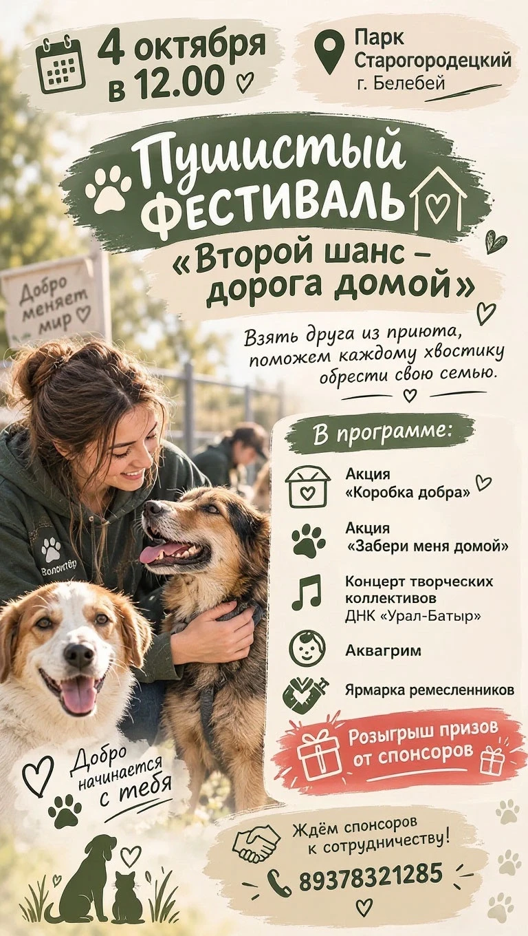 🎉 Пушистый фестиваль «Второй шанс – дорога домой» ждёт гостей! 🎉