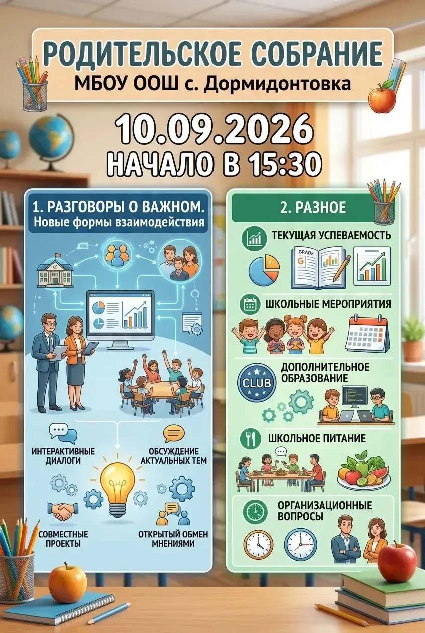 Уважаемые родители, законные представители! Ждем вас на первое в этом году общешкольное...
