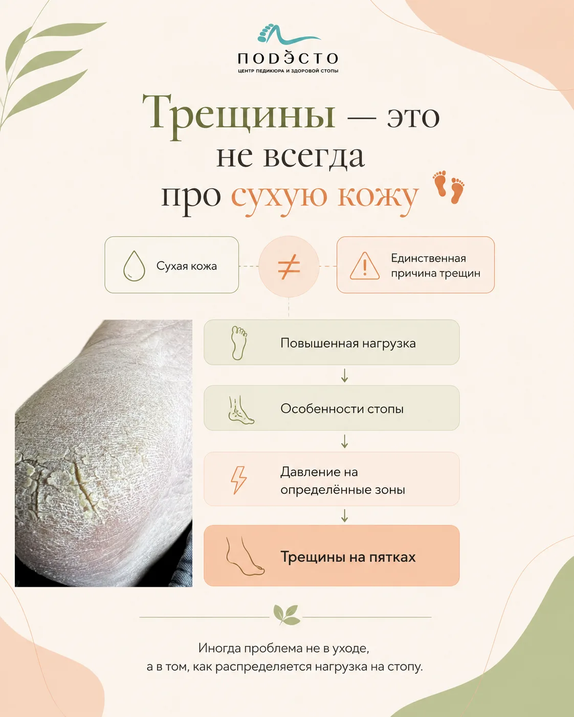 Трещины — это не всегда про сухую кожу 

Многие считают, что трещины на пятках появляются только из-