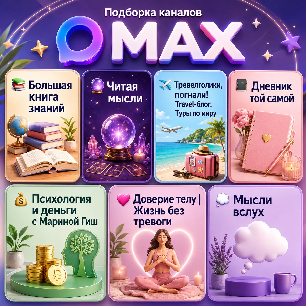 ✨ Подборка каналов про внутреннюю опору, путешествия, деньги, знаки и мысли, которые ос...