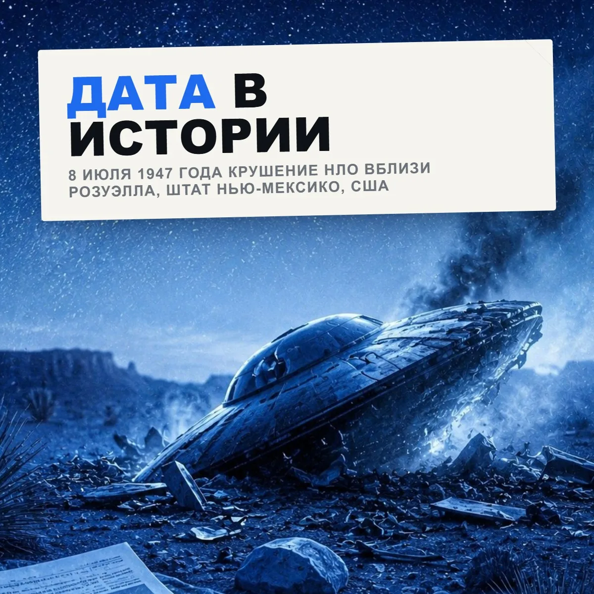 8 июля 1947 года американские газеты сообщили о крушении НЛО вблизи Розуэлла, штат Нью-...