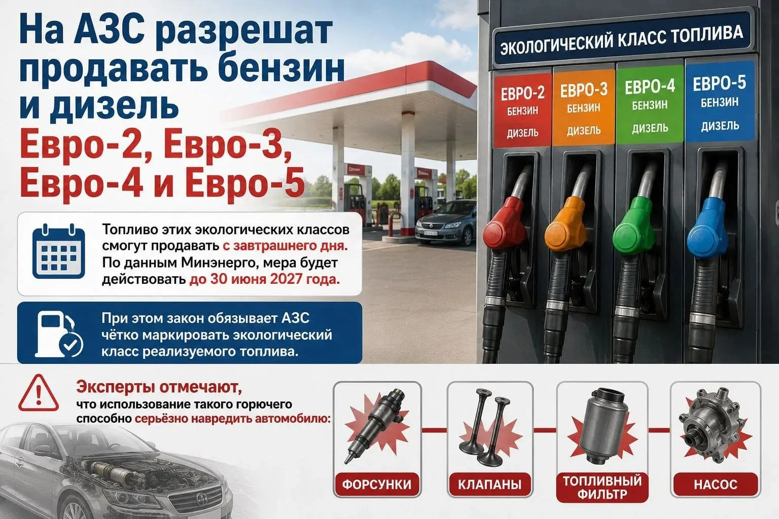 ⛽️ С 1 сентября на АЗС разрешили продавать бензин и дизель Евро-2, Евро-3, Евро-4 и Евро-5