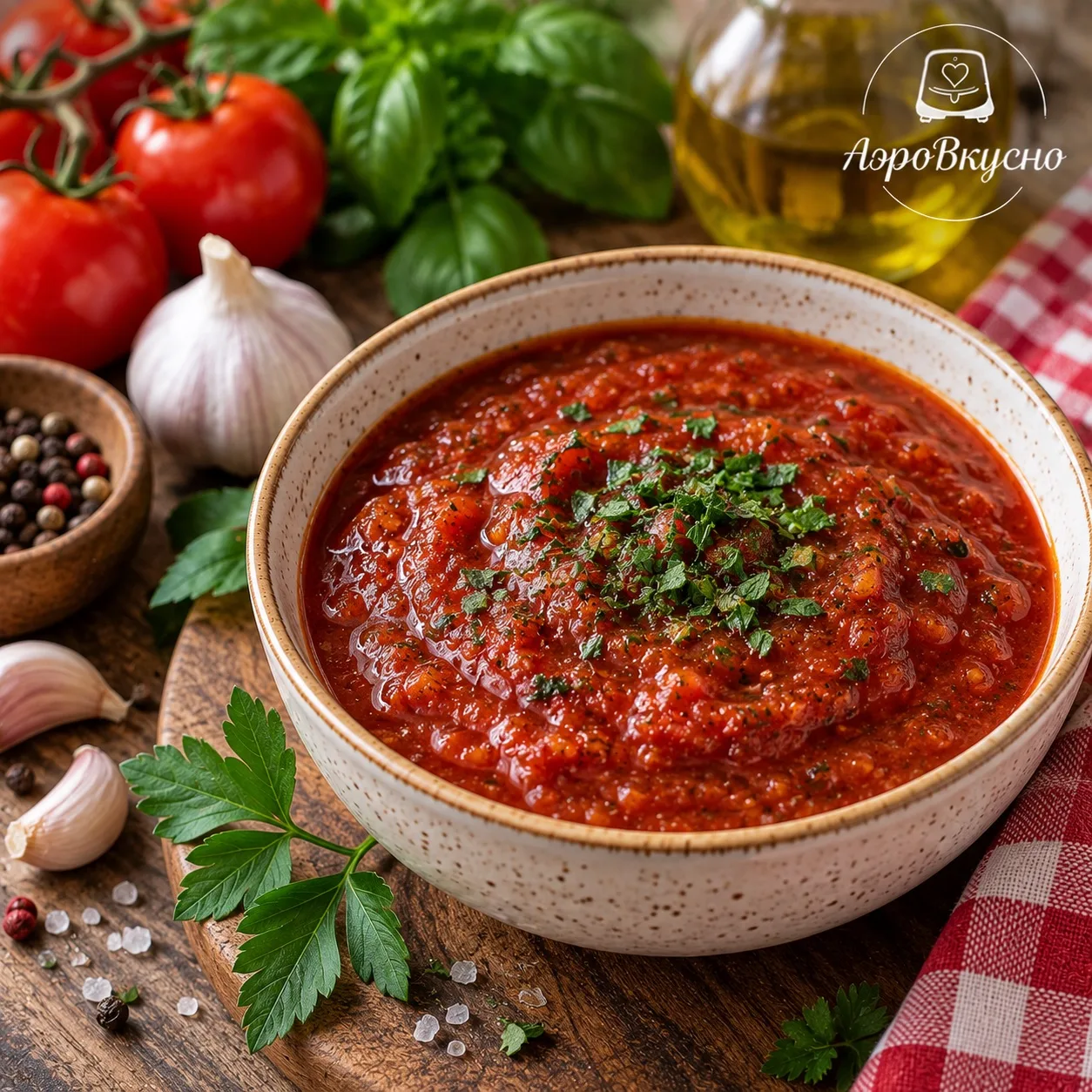 🥣 Томатный соус с чесноком и зеленью